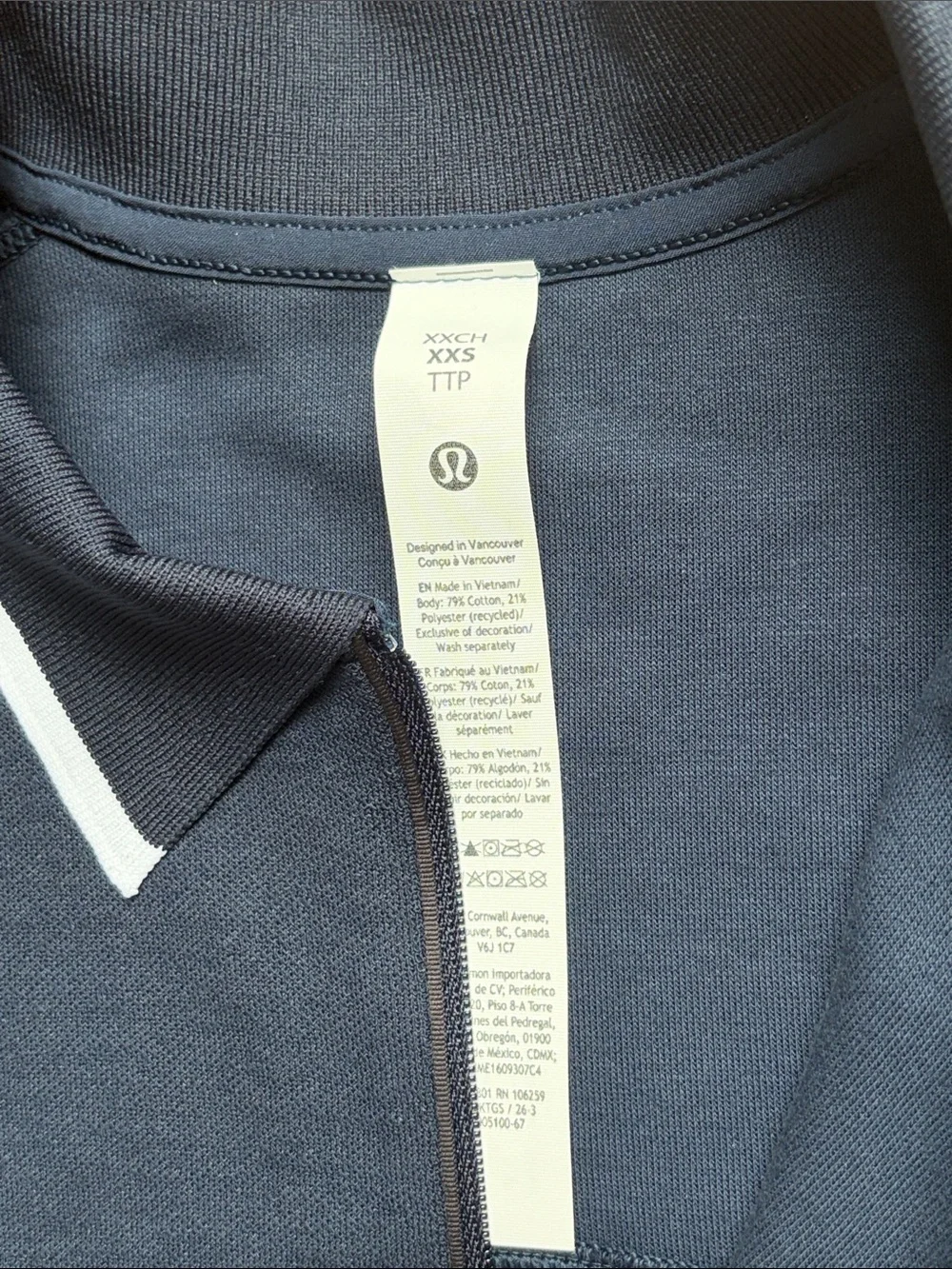 Lululemon Cotton-Blend Pique Short-Sleeve Polo Shirt XXS NAVY BLUE polo top